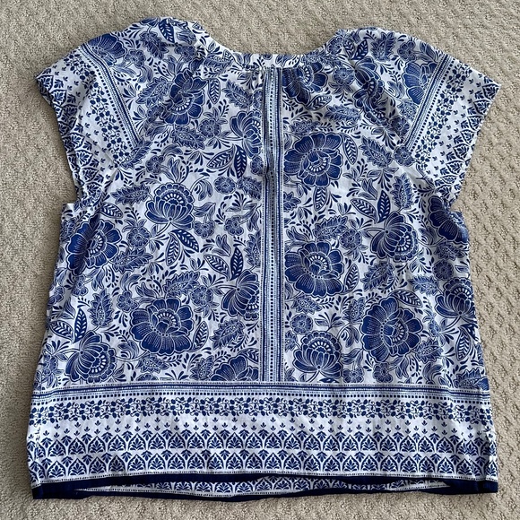 Talbots Cotton Floral Peasant Keyhole Top Blue/White Size 2X Lightweight Summer - Picture 7 of 11